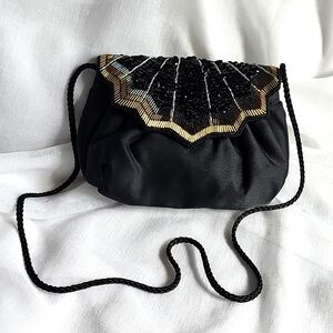 Express Pacific Black Satin w/ Beads Evening Crossbody/Clutch Bag, $22